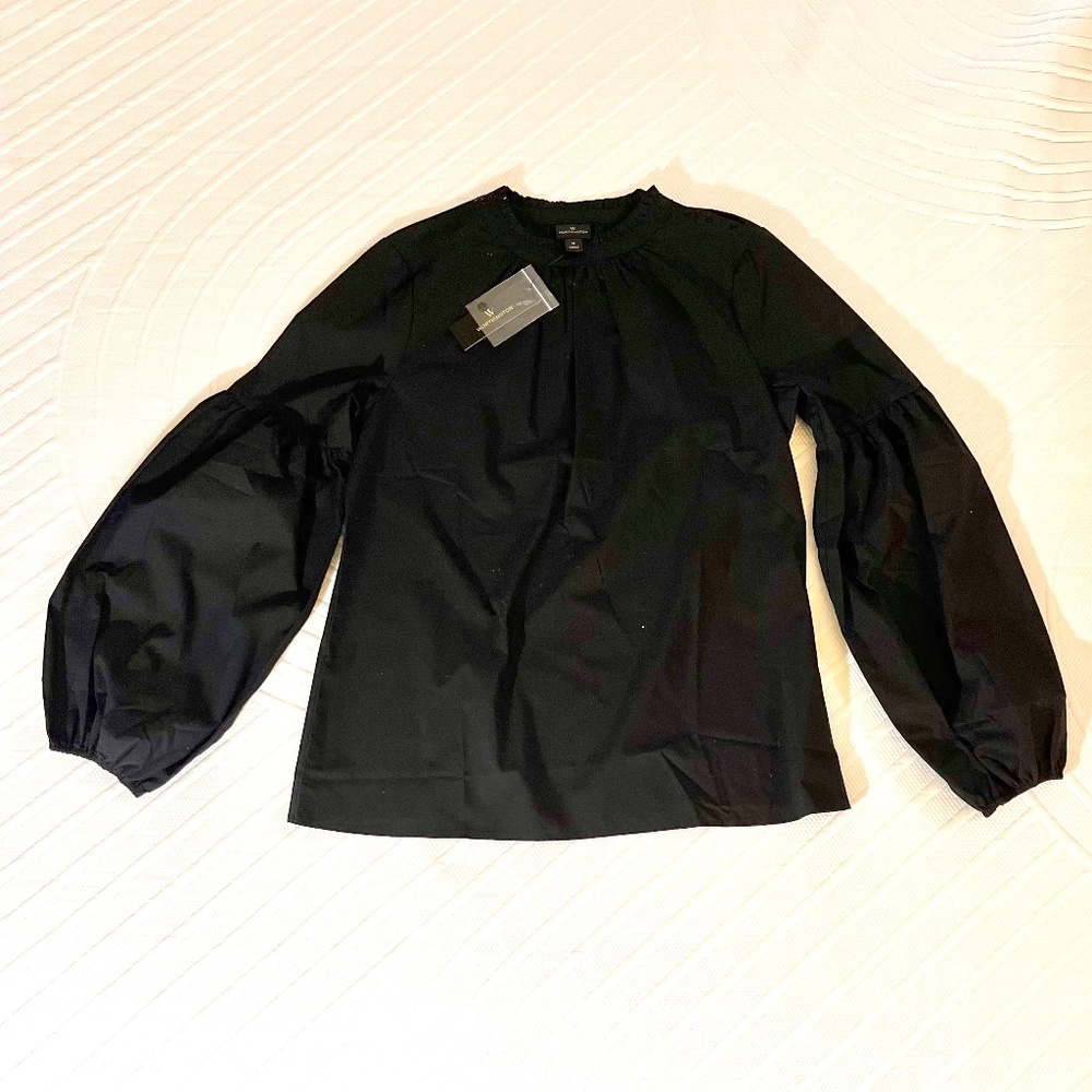 Worthington Mock Ruffled Neck w/ Puffy Long Sleeve Blouse Black Size Medium NWT